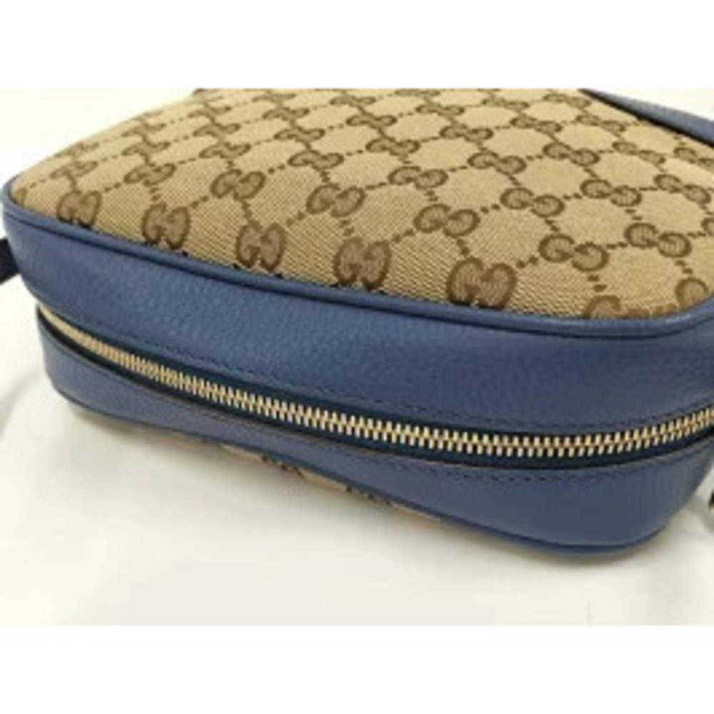 GUCCI Shoulder Bag GG Canvas Leather Beige Brown Blue - Picture 7 of 9